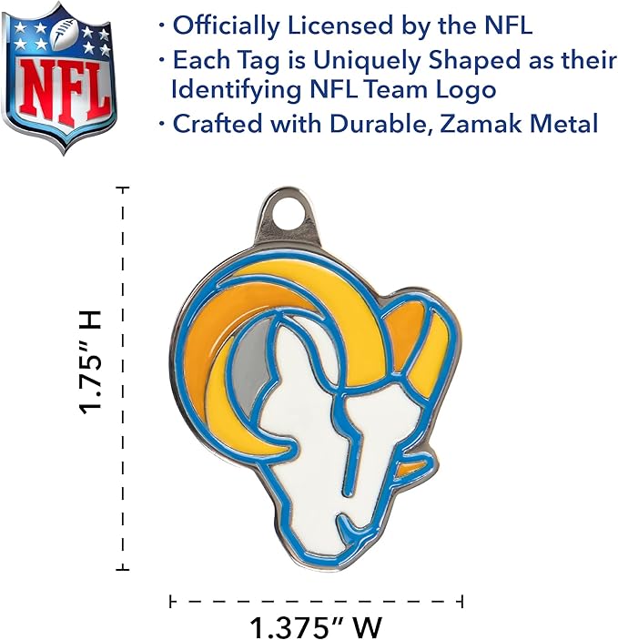 NFL Los Angeles Rams Engraving Pet ID Tags 32 Team Logo Shapes Personalized Dog & Cat Tags 3 Lines Text Tracking & Safety Stainless Steel