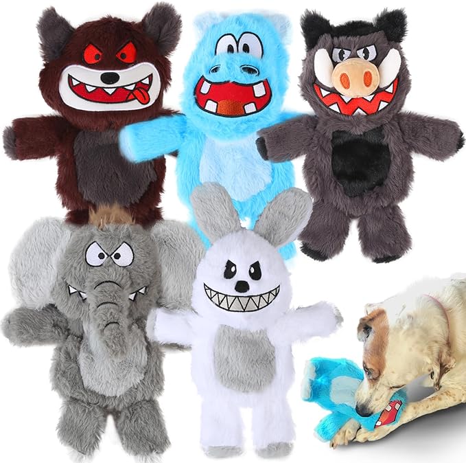 Bzonsmart Squeaky Dog Toys.Tough Plush Chew Toys for Dogs.Interactive Dog Toys to Keep Puppies Medium Large Breed Dogs Busy ..Durable Anti-Boredom Dog Toys for Teething & Playtime.