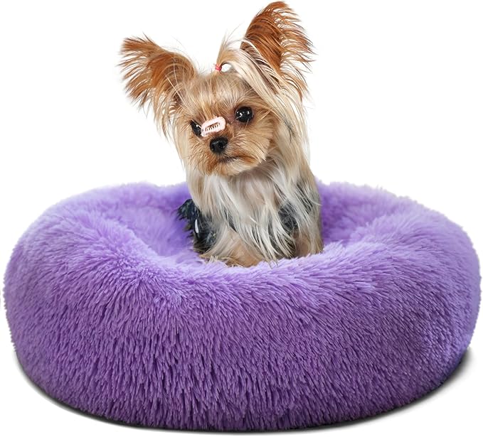 Fluffy Purple Dog Bed Extra Small Washable,Calming Dog Bed Princess for Small Dogs 15 inches Donut Soft Small Pet Bed,Anti Anxiety Round Fits up to 5 lbs Warm Comfort Pets Beds for Puppy Dogs Indoor