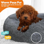 Dog Ded,Cat Beds for Indoor Cats, 23 inches Cat Bed Machine Washable, Fluffy Round Pet Bed Non-Slip, Calming Soft Plush Donut Cuddler Cushion Self Warming for Small Dogs Kittens, Dark Grey 31.5IN