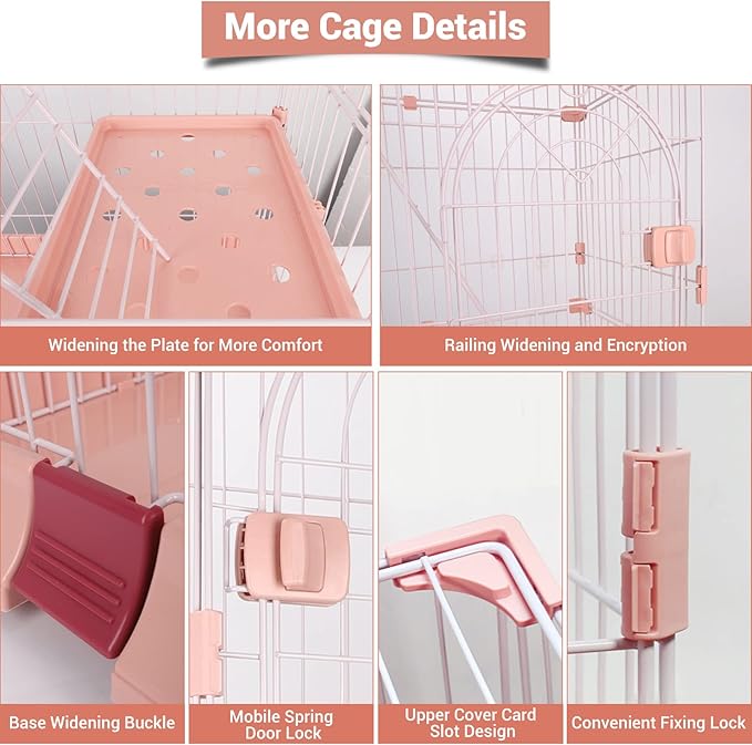 4-Tier Wire Cat Cage Playpen Kennel, 64 Inch Cat Catios Large Space for 1-3 Cats, Pink Cat Crate with 3 Platforms 3 Front Doors 2 Ramp Ladders (Large - 64.4" H x 32.6" L x 23.6" W)