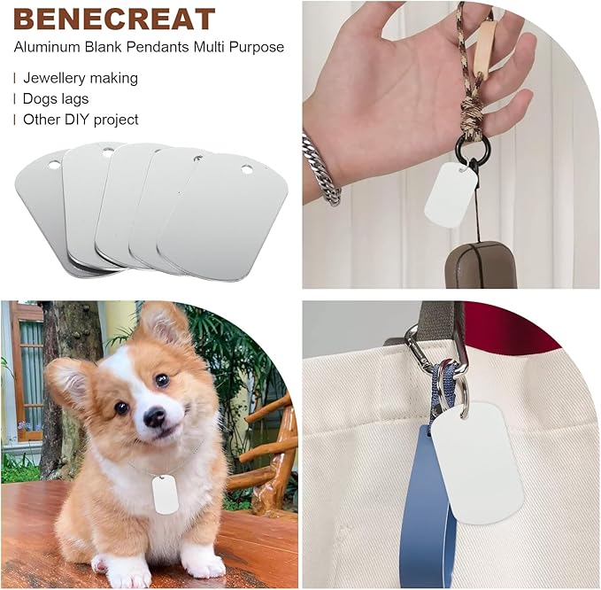 100 Pcs Personalized Dog Tags Set Including 50 Pcs Aluminum Blank Dog Tags for Engraving 50 Ball Steel Chain Rectangle Metal Blank Stamping Label for DIY Craft(Silver)