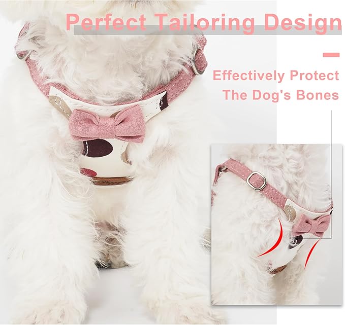 Puppytie No Pull xs Dog Harness with Multifunction Dog Leash,Soft Adjustable No Choke Escape Proof Pet Harness Vest,Polka dots Pink,XS