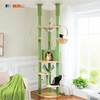 PEQULTI Floor to Ceiling Cat Tree 92.9’’-101.6’’ Height Adjustable Cat Tower Tall Kitty Climbing Play House with Scratching Posts, Cozy Condo, Perches and Large Hammock for Indoor Cats Green