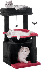 Gothic Cat Tree 32 Inches Small Cat Tree for Large Cats Adult Cat Tower with Scratching Post,15.7”Large Hammock and Self Groomer, and Removable Top Perch and Wide Condo for Indoor Cat-Gothic