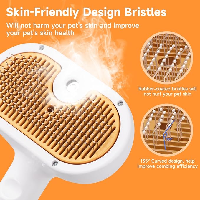 Pet Steam Brush for Dog & Cat – 3-in-1 Spray Hair Removal Comb – Steam for Shedding & Grooming – Water Brush for Long & Short Haired Pets – Spritz Defur Comb – Includes Waterless Shampoo