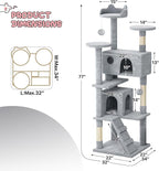 MoNiBloom Cat Tree, 77 Inch Cat Tree Tower with 2 Condo, Tall Cat Tower with Scratching Post, Cat Climbing Tower, Cat Tree for Indoor Cats, Light Grey