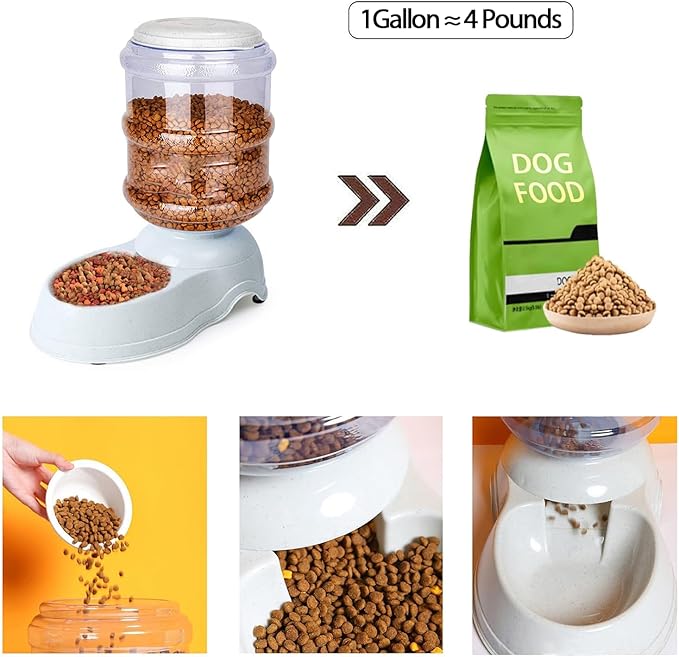 Automatic Dog Feeder and Water Dispenser Set for Large Dogs, 1 Gallon Gravity Dog Cat Food and Water Dispenser Set with Pet Food Bowl,Large Pet Food Water Dispenser Station