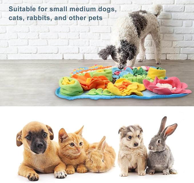 Snuffle Mat for Dogs Cats Rabbits, Pet Treats Feeding Mat, 15.4 x 15.4 inch for Small & Medium, Felt Wool Dog Sniff Mats for Slow Feed, Rabbit Foraging Mats, Relieve Anxiety, with Anti-Slip Bottom