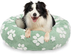 Donut Dog Beds for Medium Dogs, Calming Round Cat Beds for Indoor Cats, Cute 3D Textured Paw Pet Bed with Removable Washable Cover and Anti-Slip Bottom（Green，30"）