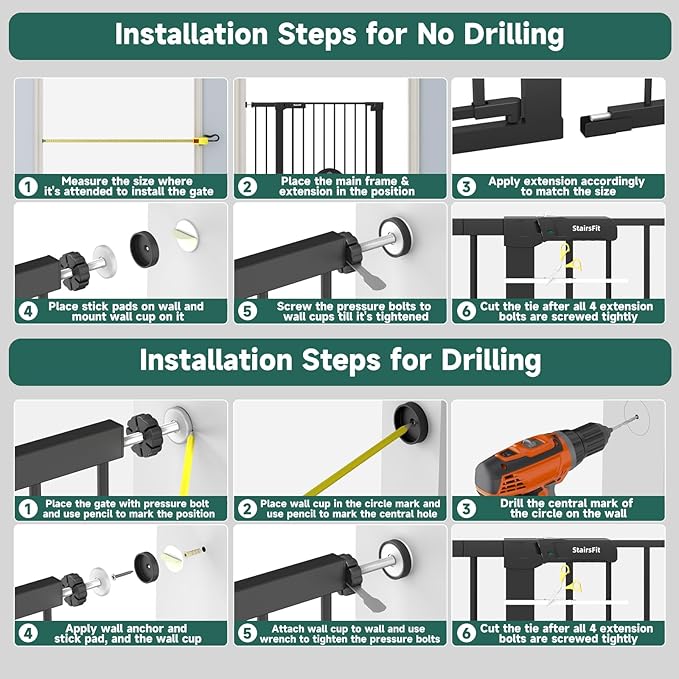 29.5"-51.5" Extra Wide Baby Gate with Cat Door for Stairs & Doorways - Auto-Close Metal Gate, Pressure Mounted, Easy Install 30.5" Tall, No Drilling - Dog Gate for Cats and Pets, Black