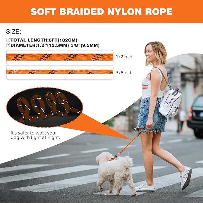 lynxking Slip Lead Dog Leash Reflective, Heavy Duty Comfortable Strong Rope for Large Medium Small Dogs No Pull Pet Training (Orange, Small 3/8in x 6ft-Slip Lead)