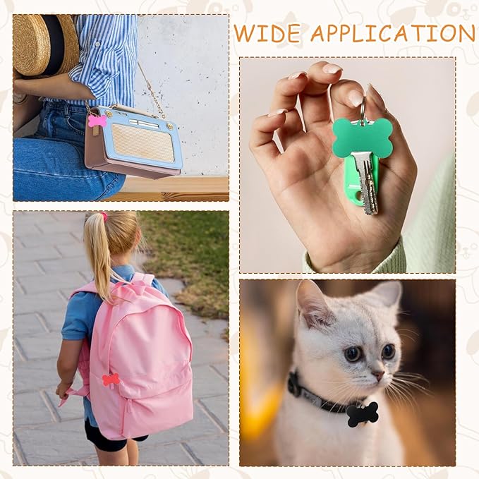 100 Pcs Blank Dog Tags for Engraving 38mm Pet ID Tags Aluminum Bone Shape Name Tag Colorful Double Stamping Dog Cat Phone Number Tag Collar Pendants with Hole