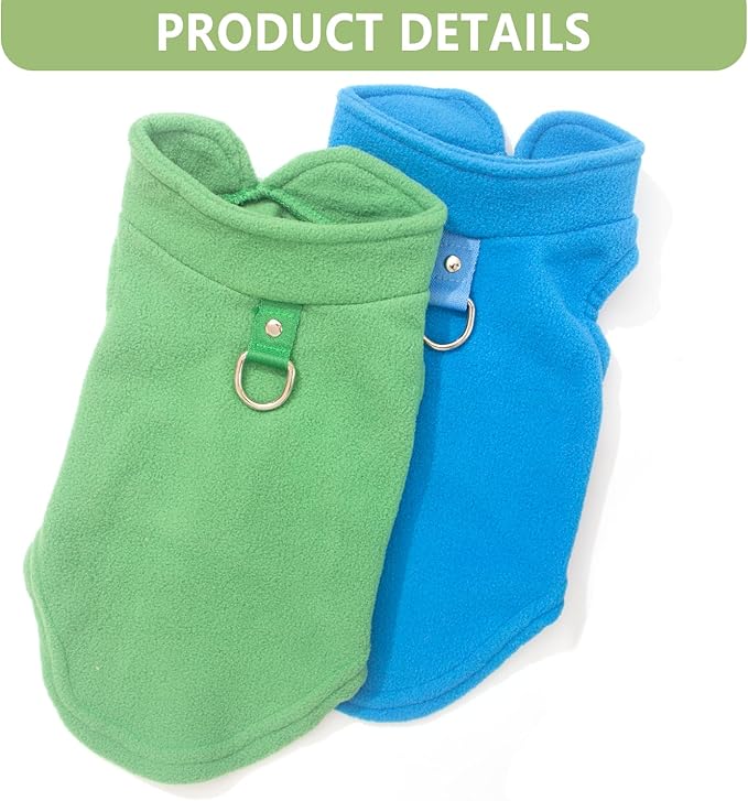 2 Pieces Fleece Dog Sweater Vest Winter Warm Dog Sweaters for Small Dogs Male Female Fall Pullover Doggie Clothes with D-Ring Soft Puppy Cold Weather Coat Clothing (Blue,Green, Medium)