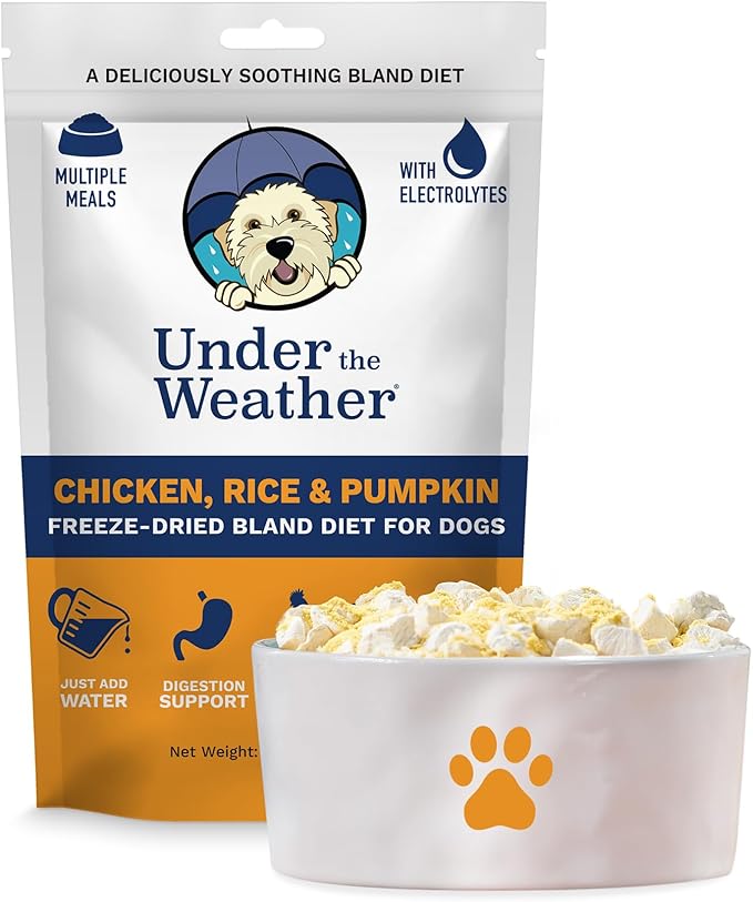 Under the Weather Bland Diet for Dogs | Easy to Digest for Sick Dogs |Always Be Ready | Contains Electrolytes - All Natural Freeze Dried 100% Human Grade Meats | 1 Pack - Rice, Chicken & Pumpkin - 6oz