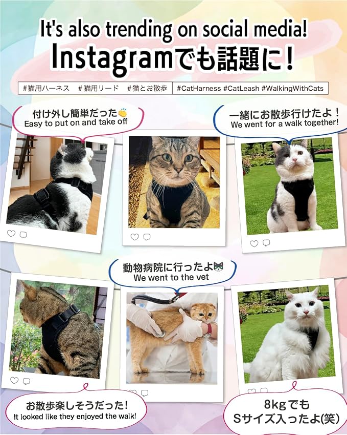 Cat Harness Escape Proof with Leash for Walking, Travel Vest Soft Chest Support, Adjustable Size, Escape Proof Soft Adjustable Vest Harnesses, Breathable, Kittens, Small Dogs (美/背縄/紫1/S)