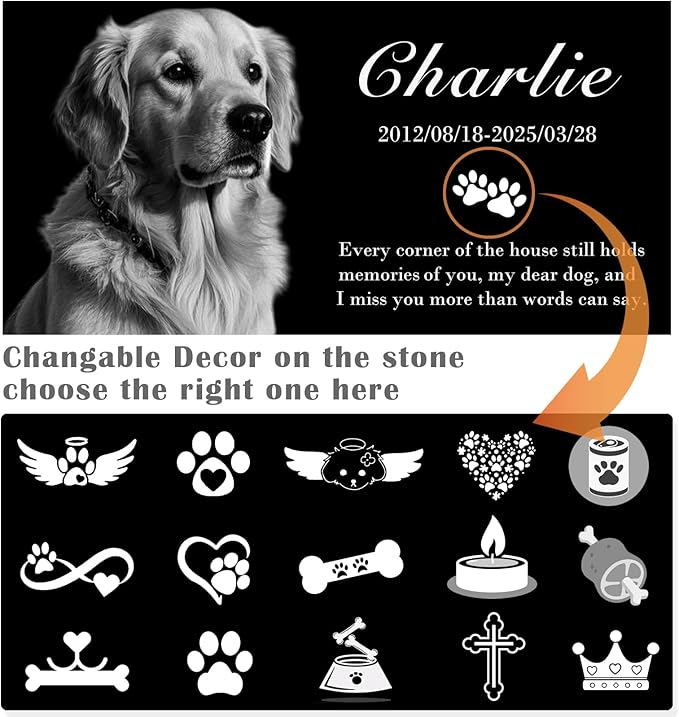 Personalized Engraved Pet Memorial Stone - Custom Granite Grave Marker for Dogs, Cats - Heartfelt Outdoor Garden Tombstone with Photo, In Loving Memory Keepsake Gift for Loss of Beloved Dog or Cat