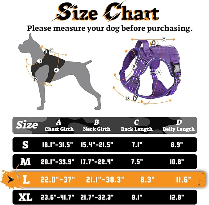 rabbitgoo Dog Harness for Large Dogs No Pull, Tactical Service Pet Vest with Molle and Control Handle, Adjustable and Reflective Military Harness for Easy Walking and Training, Purple, L