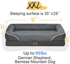 Washable Orthopedic Large Dog Bed - Dog Beds Large Sized Dogs with Removable Cover Waterproof Pet Bed with Bolster for Extra Large Pet