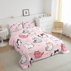 Erosebridal Kawaii Cat Bedding Queen for Girls Rainbow Kitten Comforter Set Cute Pet Bedding Comforter Sets Kids Cartoon Animal Duvet Insert Pastel Pink Quilted Duvet with 2 Pillow Shams Lightweight