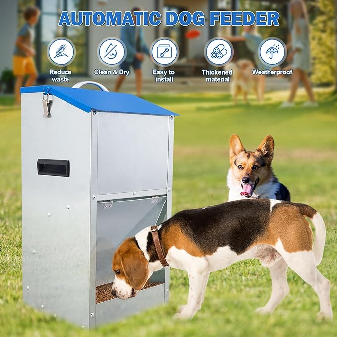 Automatic Dog Feeder Outdoor Dog Feeder for Large Dogs Large Breed Dog Food Dispenser, 25LBS Capacity Pets Feeder Gravity Food Feeder