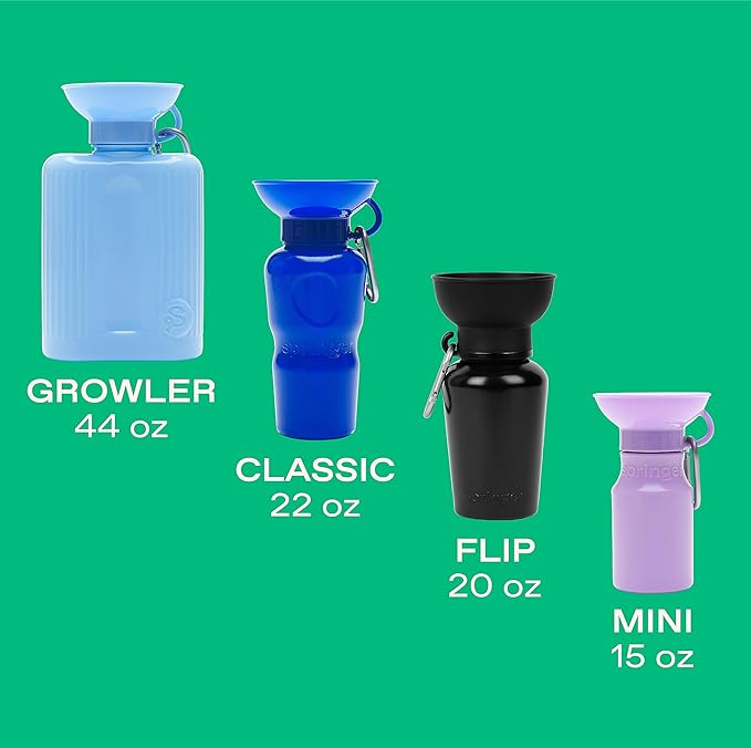 Springer Flip Portable Dog Water Bottle with Foldable Food Grade Silicone Bowl - 20 Ounce Travel Dog Water Bottle Ideal for Camping - Easy Squeeze Hydration & Release to Drain