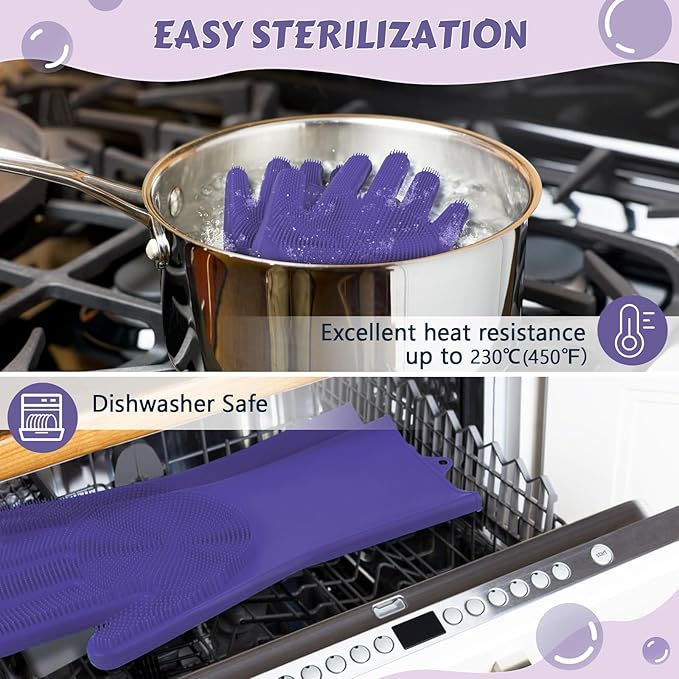 Pecute Heat Resistant Silicone Grooming Gloves with High-Density Teeth and Enhanced Five Finger Design for Bathing and Massaging Dogs and Cats