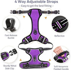 HEELE Dog Harness, No Pull Adjustable Padded Reflective Harness for Small Medium Large Dogs with Handle for Walking Training, Purple, XL