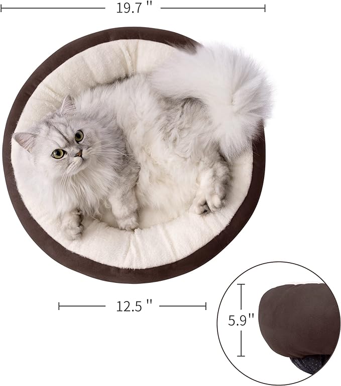 Love's cabin Round Donut Cat and Dog Cushion Bed, 20in Pet Bed for Cats or Small Dogs, Anti-Slip & Water-Resistant Bottom, Super Soft Durable Fabric Pet Beds, Washable Luxury Cat & Dog Bed Brown