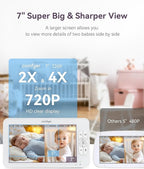 7" HD Split-Screen Baby Monitor with 2 1080P Cameras, 120 Hrs 6000mAh Battery Runs 5 Days in VOX Mode, No WiFi Monitor with a Flexible Bracket, 2 Way Audio, Remote PTZ, Auto Night Vision
