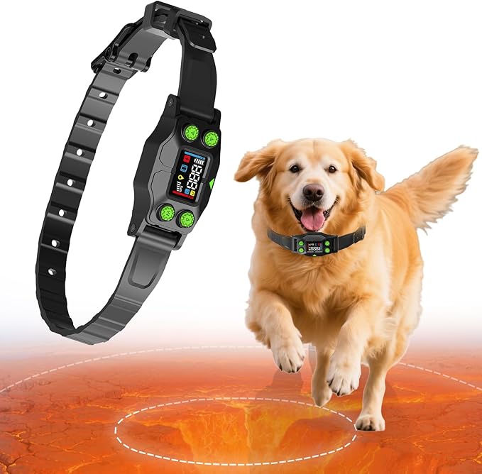 Electric Fence for Dogs. PetHey GPS Dog Collar Fence System,IPX7 Waterproof, 25–999 Yd Adjustable Boundary, Auto Memory Setting,Vibration & Shock Collar for Dogs,Dog Fencing Outdoor for Yard,No Wires