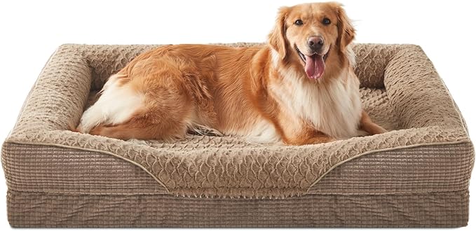 INVENHO Orthopedic Dog Beds Large Sized, XL Washable Egg-Crate Memory Foam Dog Couch with Washable Removable Cover, Waterproof Lining and Nonskid Bottom