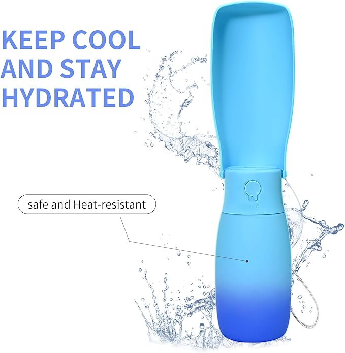 Dog Water Bottle, Travel Puppy Water Bowl, Leak Proof Portable Puppy Water Dispenser, Foldable Dog Water Bottle for for Pets Outdoor Walking, Hiking, Travel, Food Grade Plastic - 19oz Blue