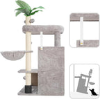 Cat Tree for Indoor Cats Large Adult, Heavy Duty Cat Tower for Big Cats, Cat Tree House with Self Groomer Brush, Big Padded Top Perch, Scratching Post, Hammock, Light Gray GCT012W