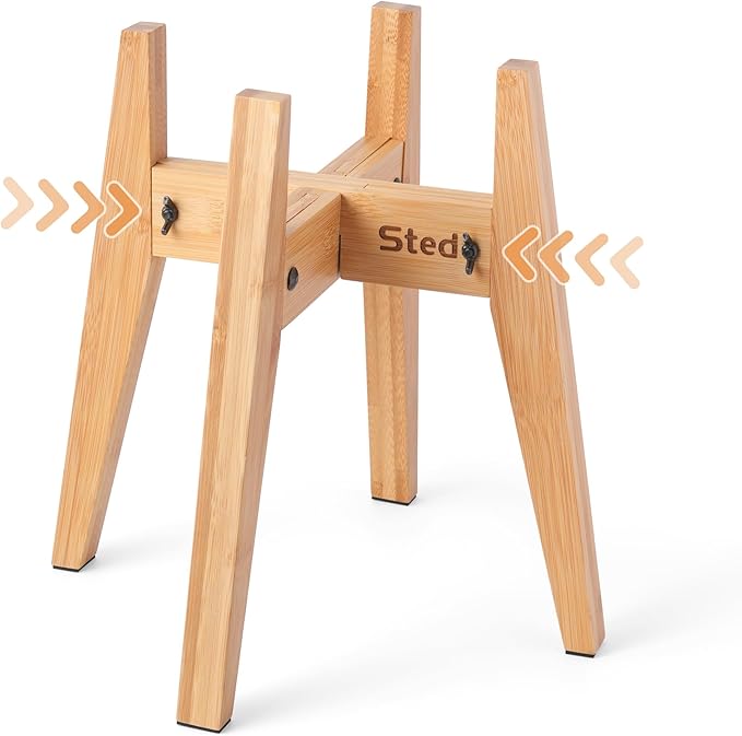 Sted Locking Elevated Dog Bowl Stand for Large Dogs, Adjustable Width 6.5-8.5 Inches Raised Dog Bowl Stand, 8.5" Tall Dog Food Bowl Holder, Bamboo Dog Slow Feeder Stand