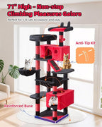 Taoqimiao Gothic Cat Tree 71-Inch, Cat Tower for Indoor Cats Large Adult, Multi-Level Large Cat Condo, 8 Sisal Scratching Posts, Metal Frame Cozy Hammock, Scratch Board, 2 Top Perches, MS026LBR