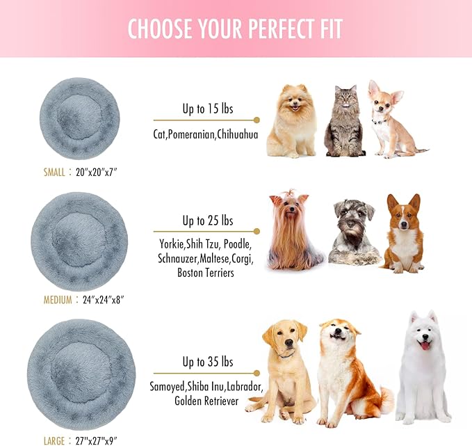 Anti Anxiety Round Fluffy Plush Faux Fur Warm Washable Dog Bed & Cat Bed, Original Bed for Small Medium Large Pets,Used to Relieve Joints and Improve Sleep（20"/24"/27''） (27", Light Grey)