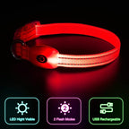 YFbrite Light up Dog Collars for Night Walking, Rechargeable LED Cat Collar, Comfortable Adjustable Lighted Dog Collar Rechargable for Cats, Small, Medium and Large Dogs (Red, XS)