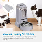 Automatic Cat Feeder Dog Water Bowl Dispenser – 2-Pack Automatic Dog Feeder with Silicone Mat, Pet Toothbrush – Safe Non-BPA Materials – Large Capacity for Small and Medium Animals Grey