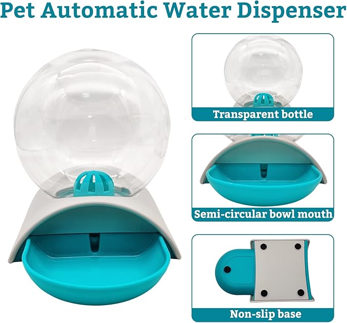 Hamiledyi Automatic Water Dispenser for Cats and Dogs - 2.8 Liter Gravity Pet Water Station, Spill-Proof Spherical Waterer for Puppies, Kittens and Rabbits
