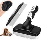 3PCS Dog Grooming Kit - Deshedding Dog Brush, Self Cleaning Slicker Brush, Bath Brush and Comb, Suitable for Hair Removal and Bathing of Dogs & Cats (white Black)