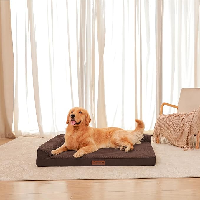 Orthopedic Dog Beds Large Sized Dog, 3 Inch Memory Foam Pet Bed for Medium and Large Dogs, Washable Removable Cover, Nonskid Bottom, Waterproof, 44x32 Inches XXL Brown Grey