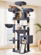 Taoqimiao 76-Inch Cat Tree with Scratching Posts,XXL Cat Tower for Large Cats with Cat Scratching Board,Extra-Large Metal Hammock,3 Perches, 2 Big Condos, Hanging Basket,MS047G,Smoke Gray