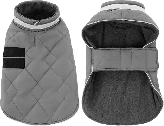 Dog Winter Coat Warm Padded Puppy Jacket Windproof Water Resistant Clothes for Small Medium Large Pets Christmas Sweater Outfit Vest(Grey, L)