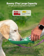 Stainless Steel Dog Water Bottle - 27 oz Portable Travel Dog Bottle & Bowl, Leak Proof Stainless Steel Metal Pet Water Bowl Dispenser for Camping, Hiking, Traveling, Walking (27oz, Green)