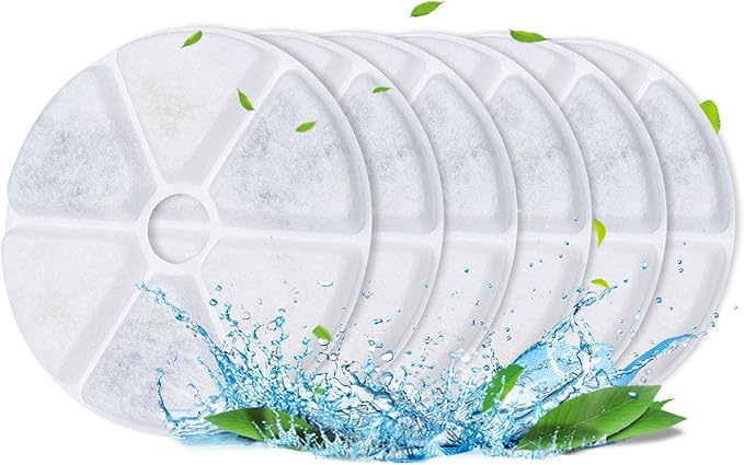 Cat Water Fountain Filters, 6 Pieces Triple Filtration System Replacement Filter Fit for 84oz/2.5L Cat Pet Fountain, 6 Filtration System