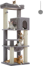 PETEPELA Cat Tree for Large Cats up to 30 lbs, 58" Heavy Duty Cat Tower with Reinforced Scratching Posts[ φ3.1”], Large Hammock, Spacious Condo & Top Perch, Sturdy Cat Furniture for Maine Coons, Grey