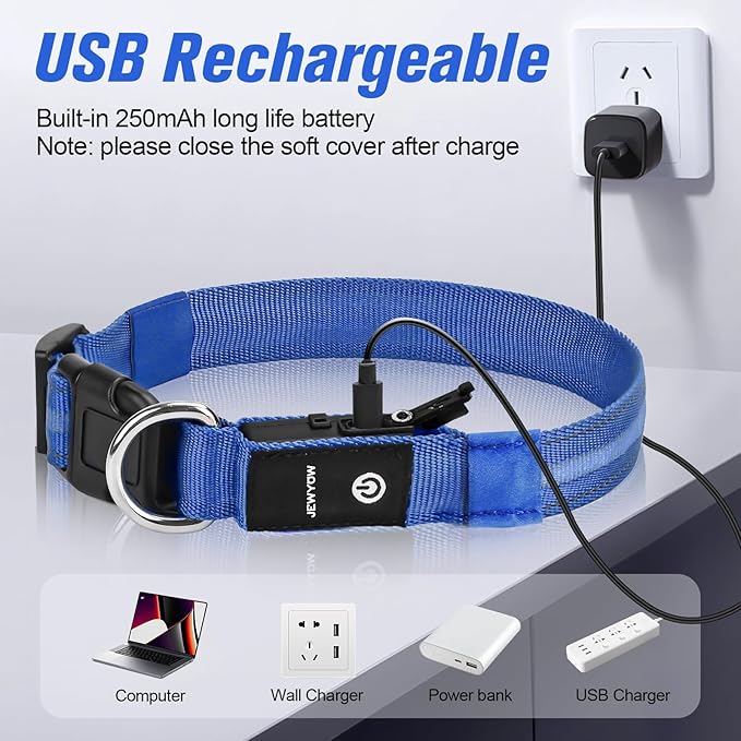 LED Dog Collar, Light Up Dog Collar, USB Rechargeable - Brightest Dog Lights for Night Walking, 6 Light Modes, Adjustable for Dog Safety(Large, Royal Blue)