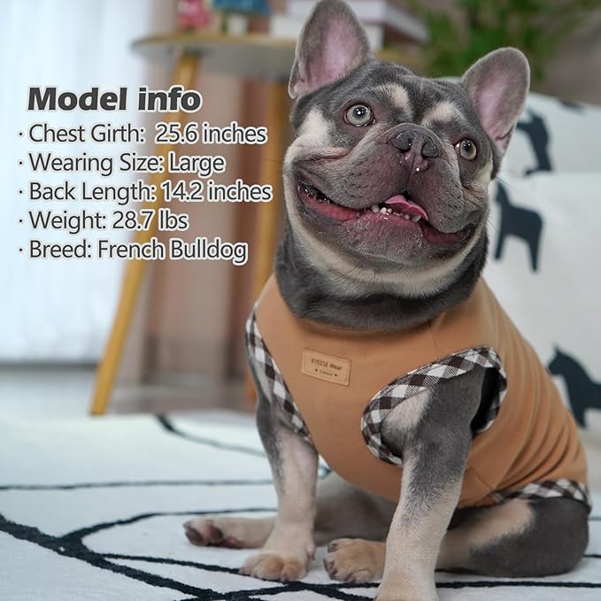 KYEESE 2Pack Dog Shirt Sleeveless Dog Sweatshirt Soft Fleece Coats Stretchy Vest Pullover Clothes Lightweight Sweater for Small,Brown+Khaki,L