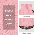 KYEESE Dog Sweater Stretchy Knitwear Cat Clothes with Gingham Patchwork Soft Pullover Dog Sweaters for Medium Dogs Girl Thick Pet Coat for Fall Winter Cold Weather Warm Turtleneck Medium Dogs Sweater